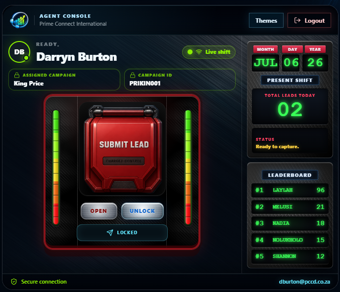 Performance! agent console lead submission screen